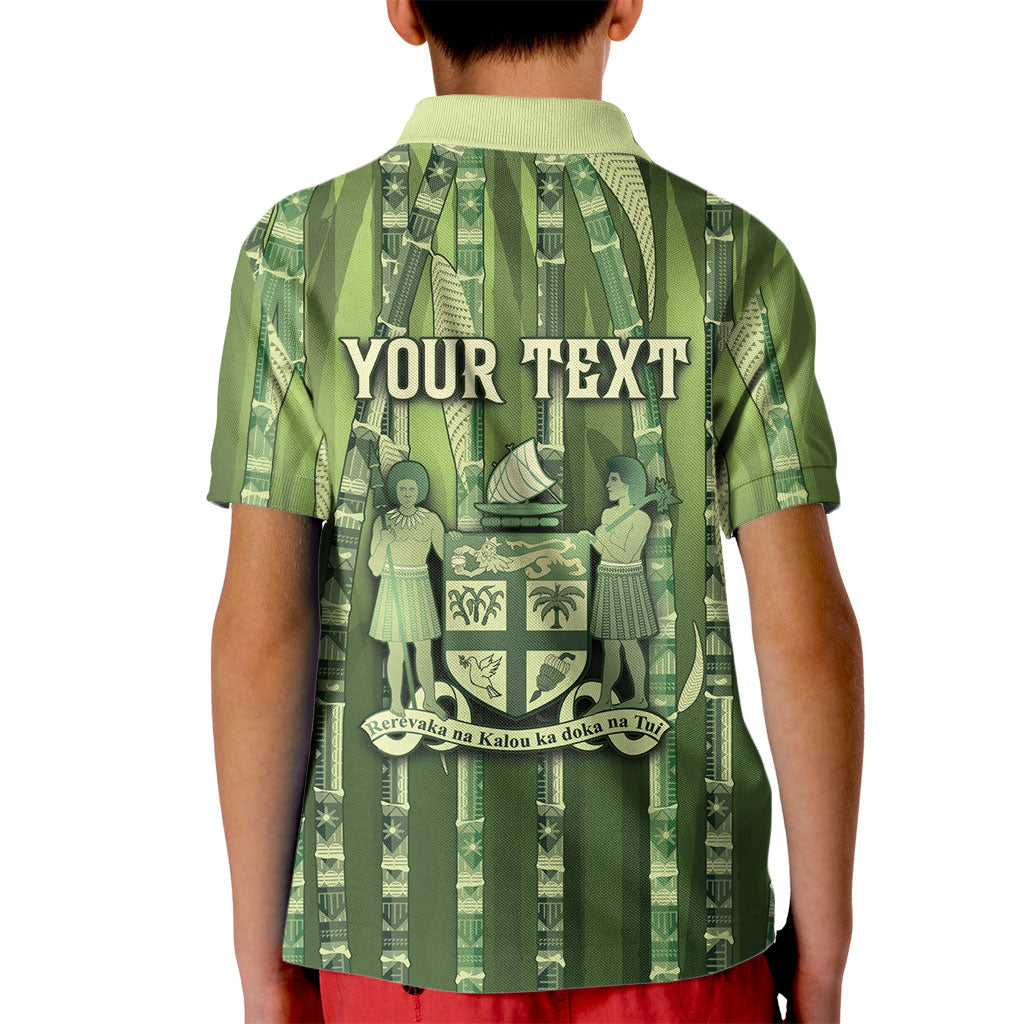 Personalised Fiji Language Week Sugarcane Masi Kid Polo Shirt Green Tapa Tribal Pattern DT05 - Polynesian Pride
