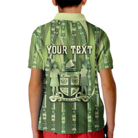 Personalised Fiji Language Week Sugarcane Masi Kid Polo Shirt Green Tapa Tribal Pattern DT05 - Polynesian Pride