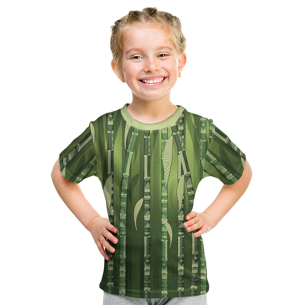 Personalised Fiji Language Week Sugarcane Masi Kid T Shirt Green Tapa Tribal Pattern DT05 Green - Polynesian Pride