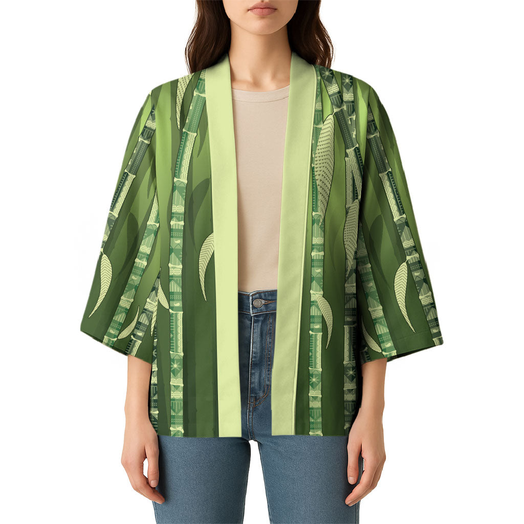 Personalised Fiji Language Week Sugarcane Masi Kimono Green Tapa Tribal Pattern DT05 - Polynesian Pride