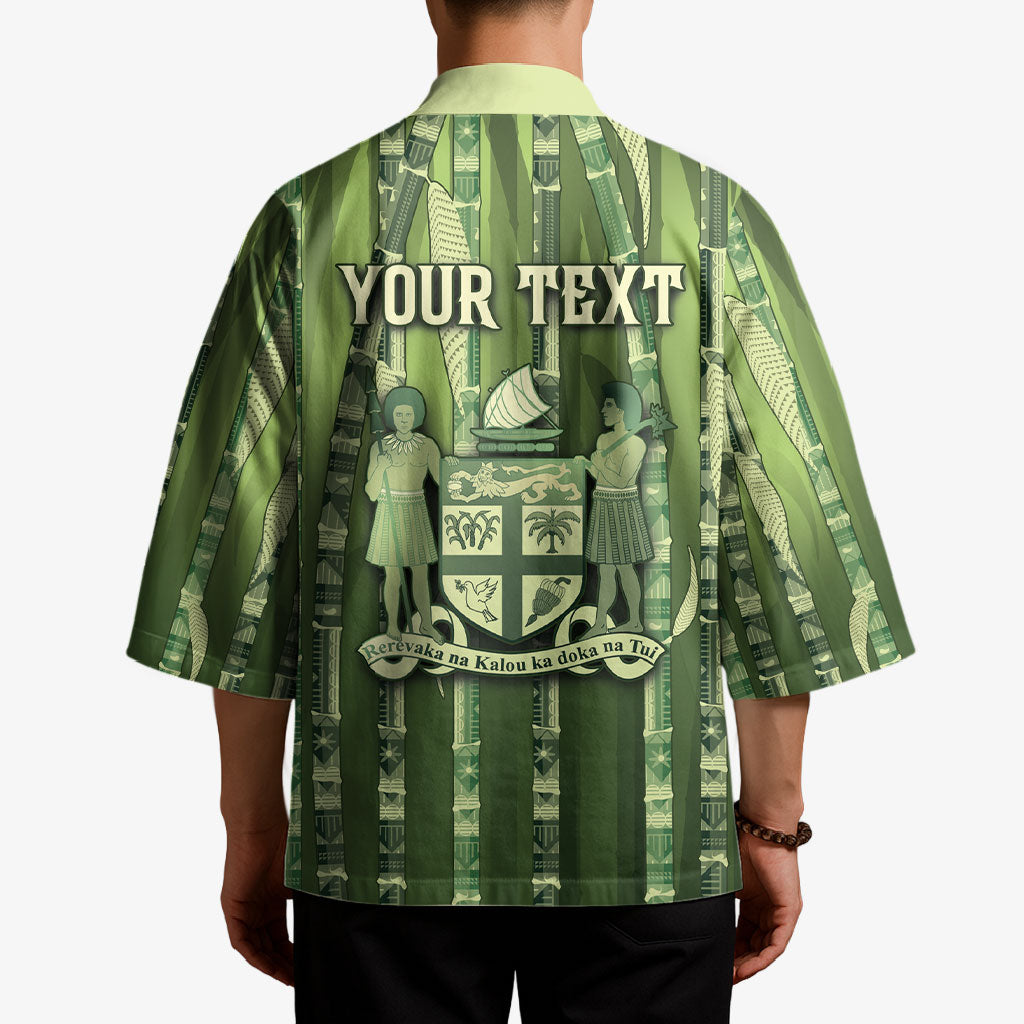 Personalised Fiji Language Week Sugarcane Masi Kimono Green Tapa Tribal Pattern DT05 - Polynesian Pride