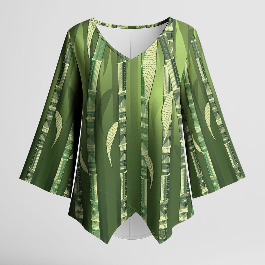 Personalised Fiji Language Week Sugarcane Masi Kimono Sleeve Blouse Green Tapa Tribal Pattern DT05 Female Green - Polynesian Pride