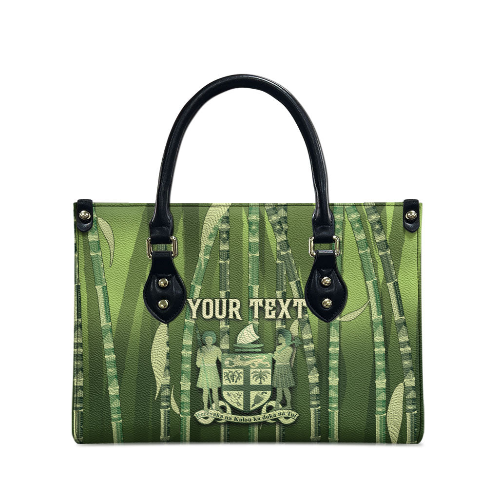 Personalised Fiji Language Week Sugarcane Masi Leather Bag Green Tapa Tribal Pattern DT05 - Polynesian Pride