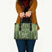 Personalised Fiji Language Week Sugarcane Masi Leather Bag Green Tapa Tribal Pattern DT05 - Polynesian Pride
