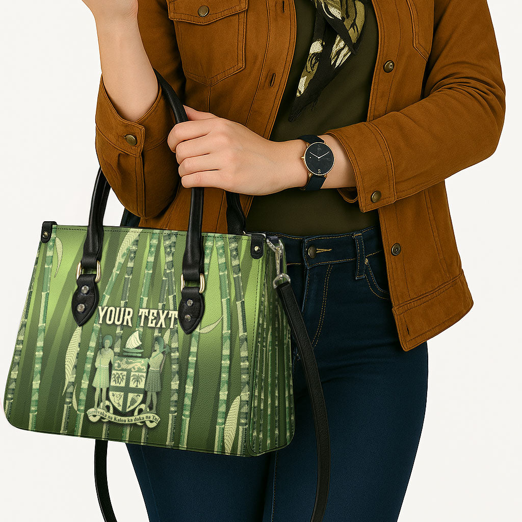 Personalised Fiji Language Week Sugarcane Masi Leather Bag Green Tapa Tribal Pattern DT05 - Polynesian Pride