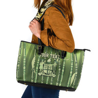 Personalised Fiji Language Week Sugarcane Masi Leather Tote Bag Green Tapa Tribal Pattern DT05 Green - Polynesian Pride