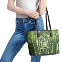 Personalised Fiji Language Week Sugarcane Masi Leather Tote Bag Green Tapa Tribal Pattern DT05 - Polynesian Pride