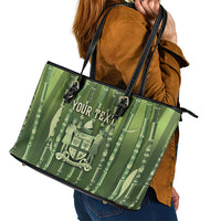 Personalised Fiji Language Week Sugarcane Masi Leather Tote Bag Green Tapa Tribal Pattern DT05 - Polynesian Pride