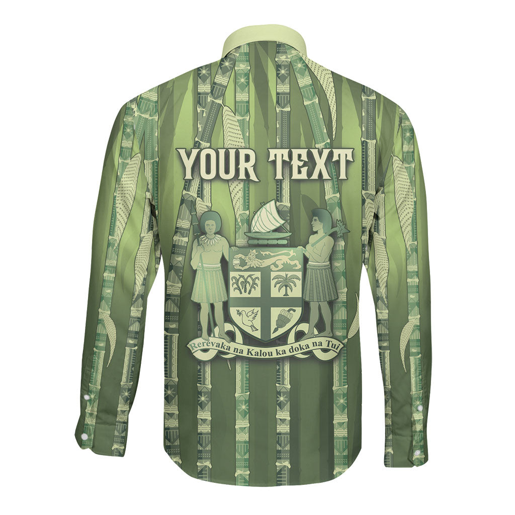 Personalised Fiji Language Week Sugarcane Masi Long Sleeve Button Shirt Green Tapa Tribal Pattern DT05 - Polynesian Pride