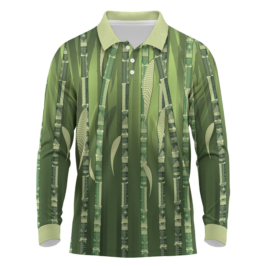 Personalised Fiji Language Week Sugarcane Masi Long Sleeve Polo Shirt Green Tapa Tribal Pattern DT05 Green - Polynesian Pride