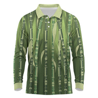 Personalised Fiji Language Week Sugarcane Masi Long Sleeve Polo Shirt Green Tapa Tribal Pattern DT05 Green - Polynesian Pride