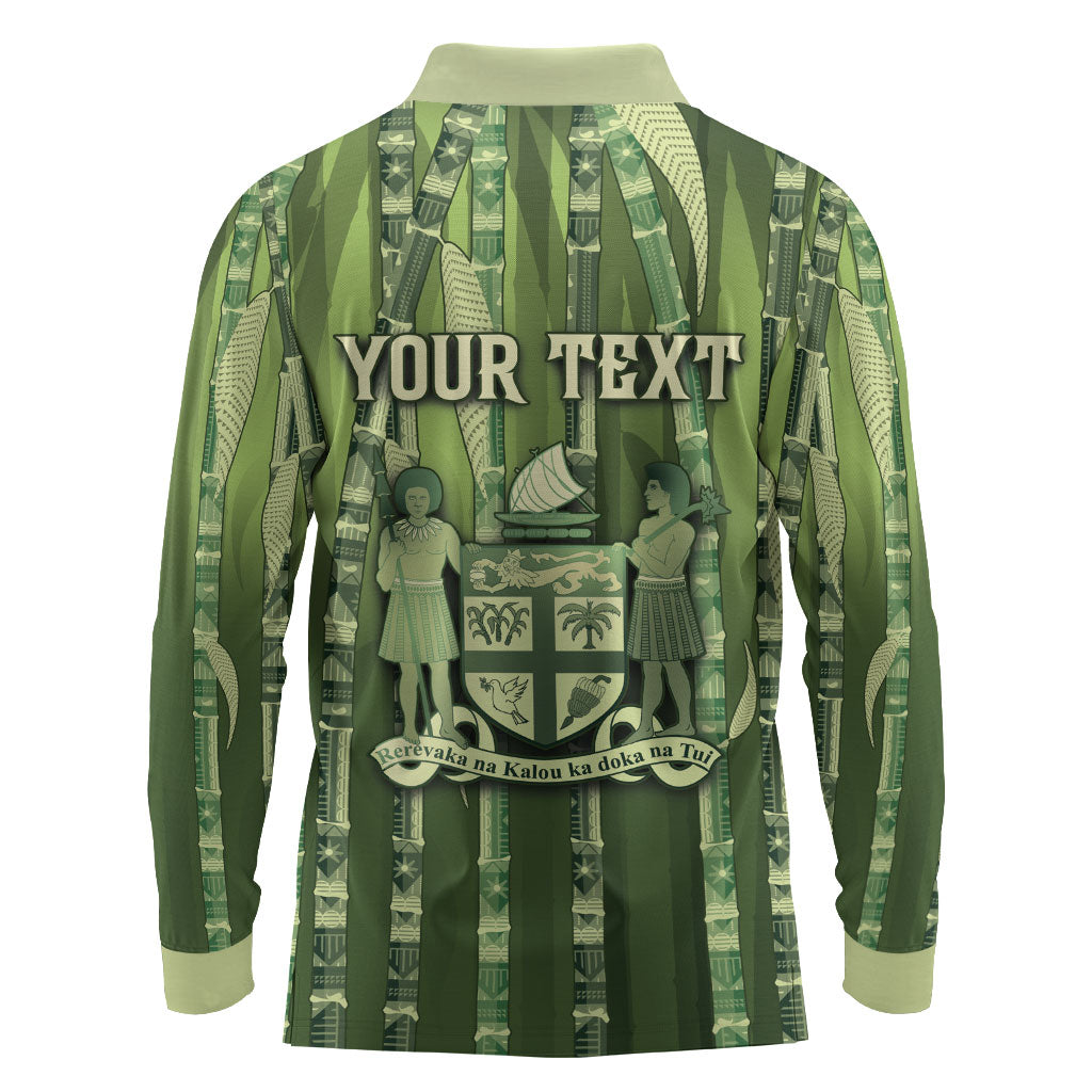 Personalised Fiji Language Week Sugarcane Masi Long Sleeve Polo Shirt Green Tapa Tribal Pattern DT05 - Polynesian Pride