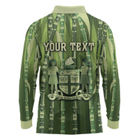 Personalised Fiji Language Week Sugarcane Masi Long Sleeve Polo Shirt Green Tapa Tribal Pattern DT05 - Polynesian Pride