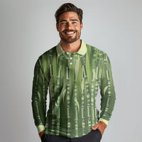 Personalised Fiji Language Week Sugarcane Masi Long Sleeve Polo Shirt Green Tapa Tribal Pattern DT05 - Polynesian Pride