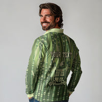 Personalised Fiji Language Week Sugarcane Masi Long Sleeve Polo Shirt Green Tapa Tribal Pattern DT05 - Polynesian Pride