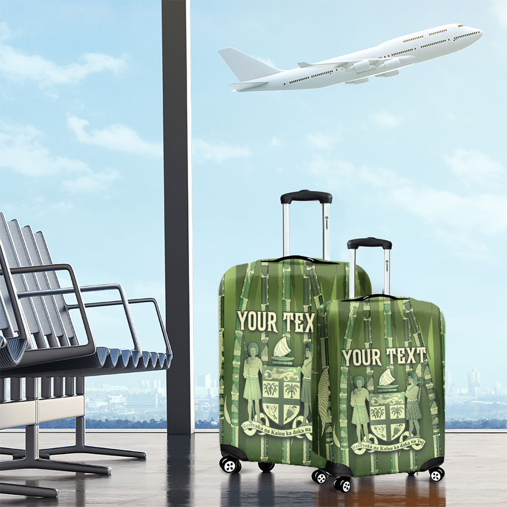 Personalised Fiji Language Week Sugarcane Masi Luggage Cover Green Tapa Tribal Pattern DT05 - Polynesian Pride