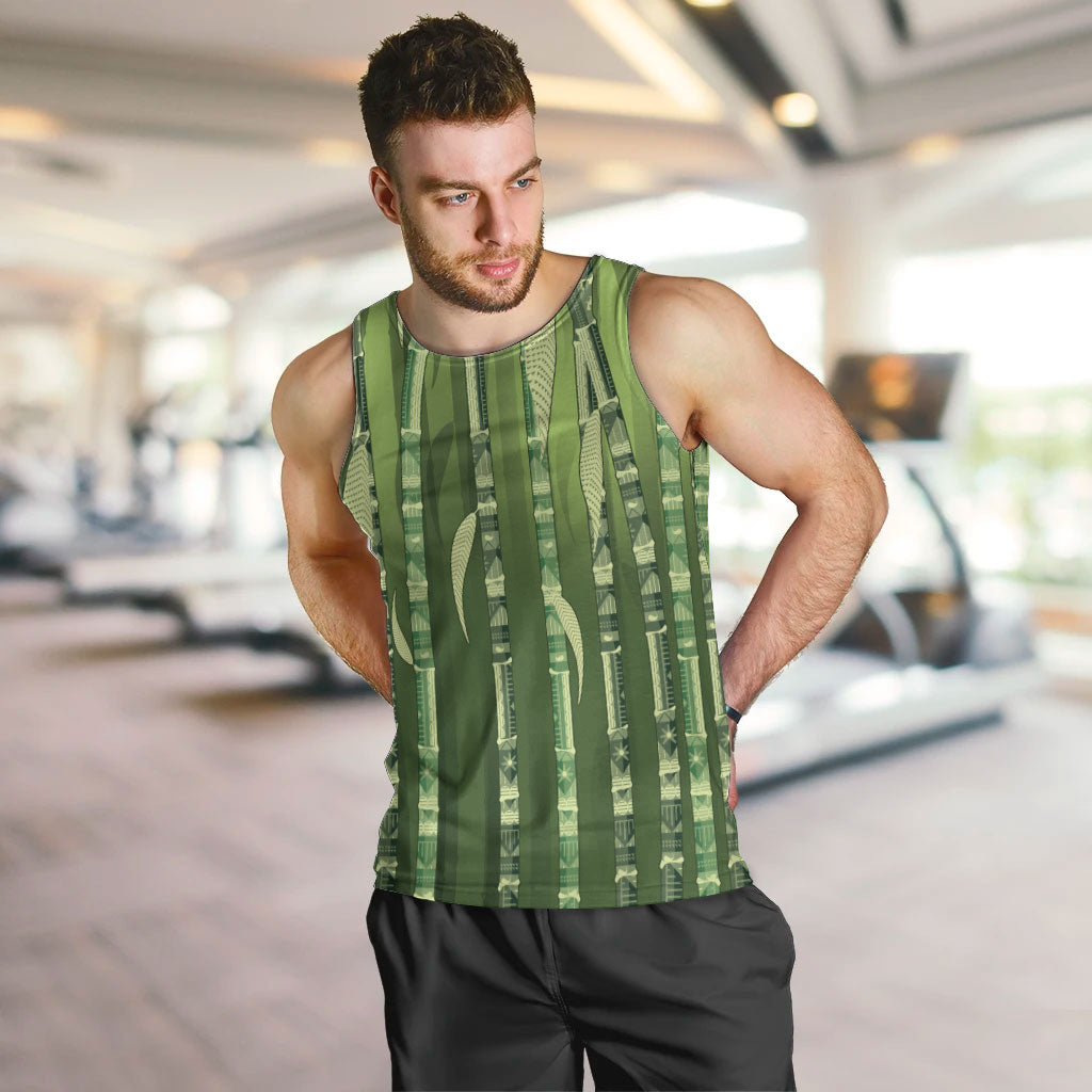 Personalised Fiji Language Week Sugarcane Masi Men Tank Top Green Tapa Tribal Pattern DT05 Green - Polynesian Pride