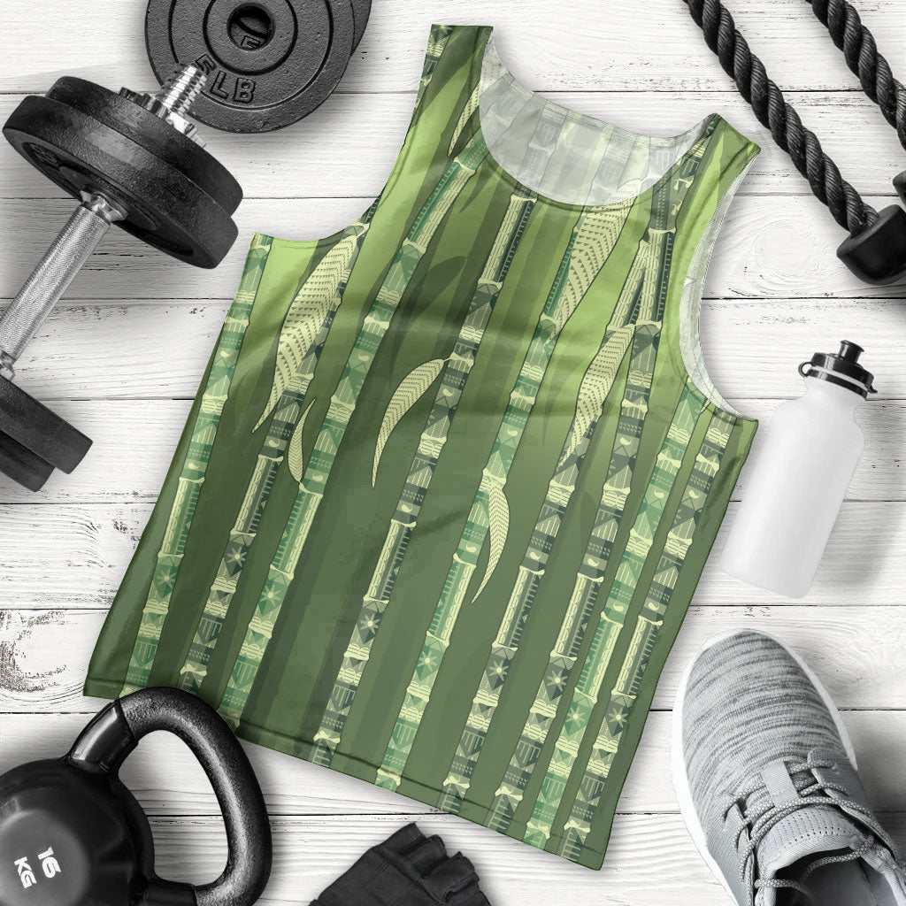 Personalised Fiji Language Week Sugarcane Masi Men Tank Top Green Tapa Tribal Pattern DT05 - Polynesian Pride