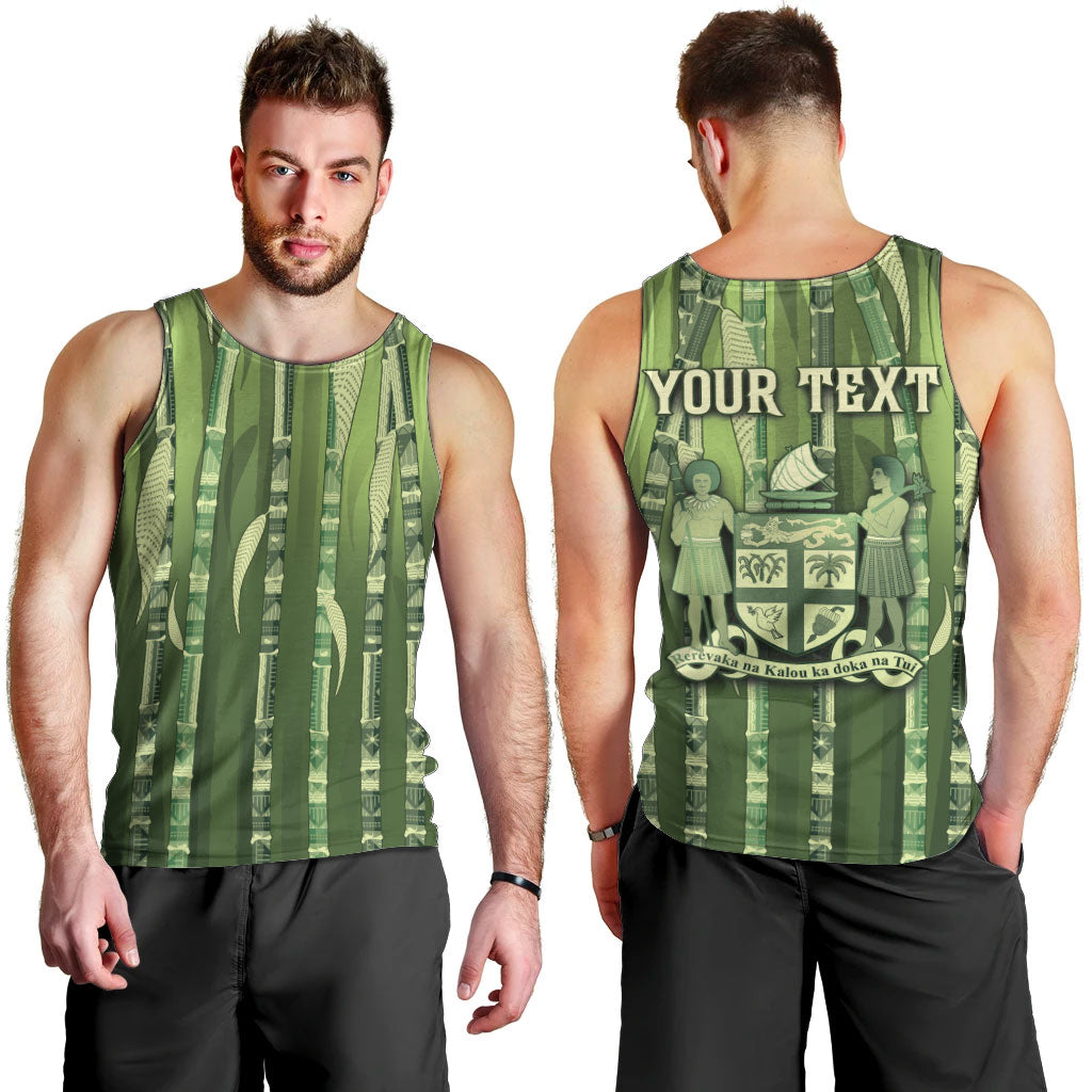 Personalised Fiji Language Week Sugarcane Masi Men Tank Top Green Tapa Tribal Pattern DT05 - Polynesian Pride