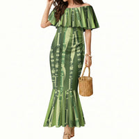 Personalised Fiji Language Week Sugarcane Masi Mermaid Dress Green Tapa Tribal Pattern DT05 Women Green - Polynesian Pride