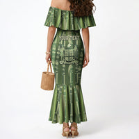 Personalised Fiji Language Week Sugarcane Masi Mermaid Dress Green Tapa Tribal Pattern DT05 - Polynesian Pride