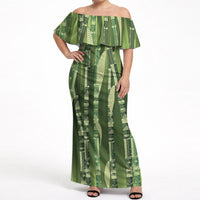 Personalised Fiji Language Week Sugarcane Masi Off Shoulder Maxi Dress Green Tapa Tribal Pattern DT05 Women Green - Polynesian Pride