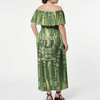 Personalised Fiji Language Week Sugarcane Masi Off Shoulder Maxi Dress Green Tapa Tribal Pattern DT05 - Polynesian Pride