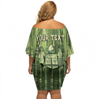 Personalised Fiji Language Week Sugarcane Masi Off Shoulder Short Dress Green Tapa Tribal Pattern DT05 - Polynesian Pride