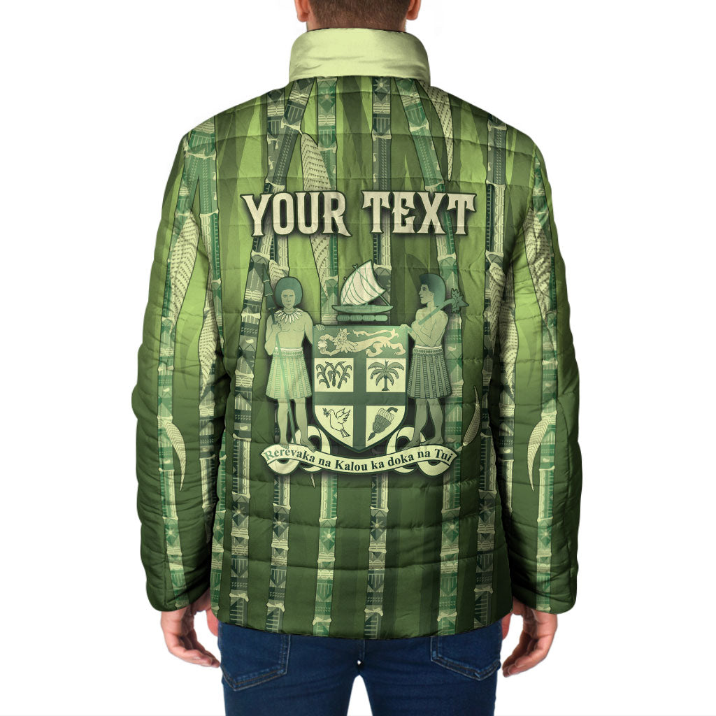 Personalised Fiji Language Week Sugarcane Masi Padded Jacket Green Tapa Tribal Pattern DT05 - Polynesian Pride