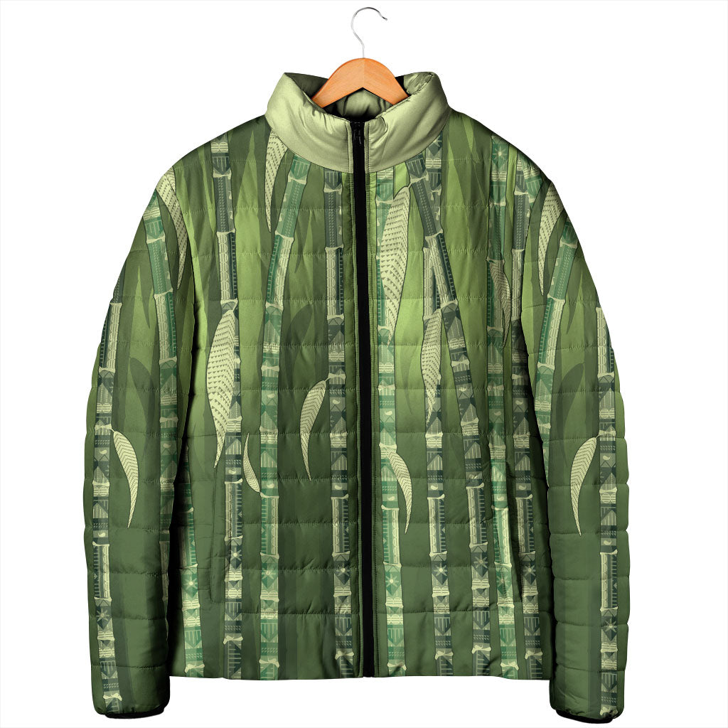 Personalised Fiji Language Week Sugarcane Masi Padded Jacket Green Tapa Tribal Pattern DT05 - Polynesian Pride