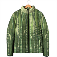 Personalised Fiji Language Week Sugarcane Masi Padded Jacket Green Tapa Tribal Pattern DT05 - Polynesian Pride