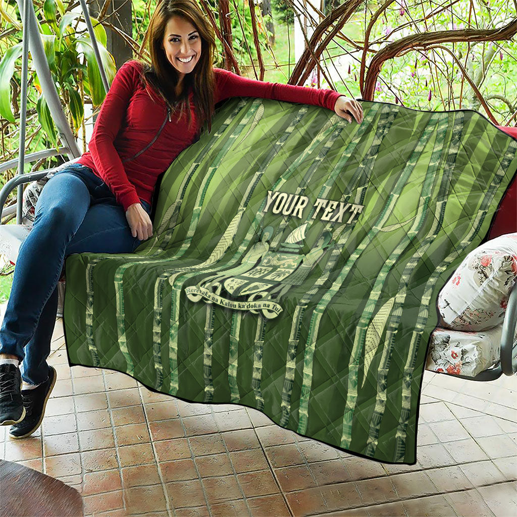 Personalised Fiji Language Week Sugarcane Masi Quilt Green Tapa Tribal Pattern DT05 - Polynesian Pride