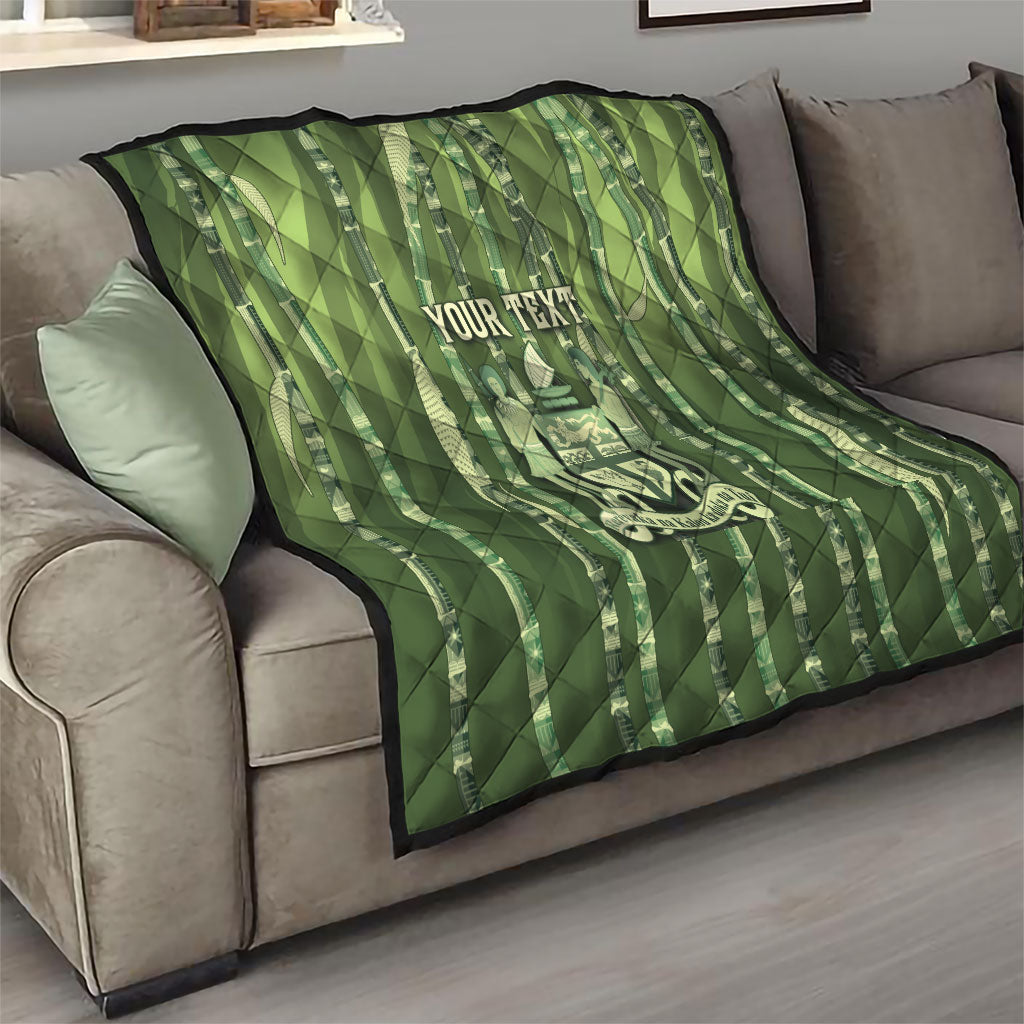 Personalised Fiji Language Week Sugarcane Masi Quilt Green Tapa Tribal Pattern DT05 - Polynesian Pride