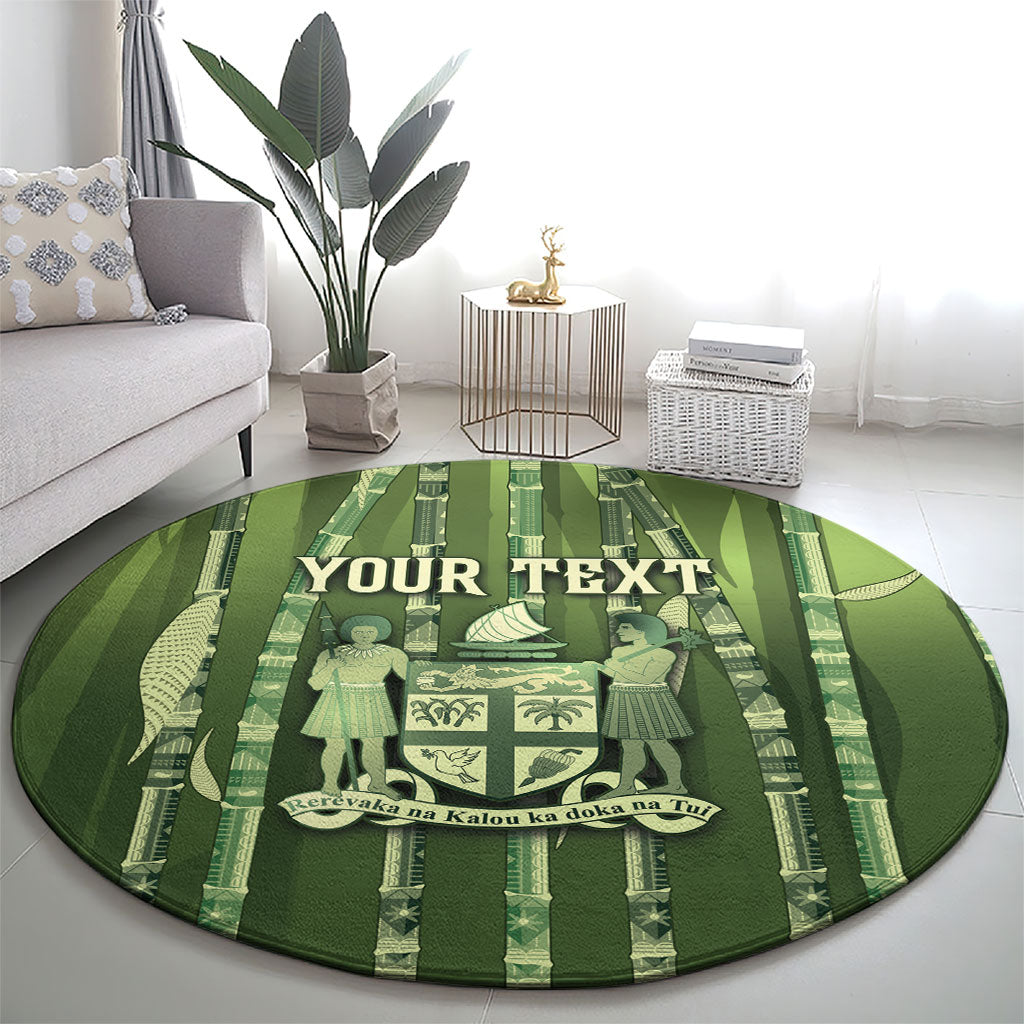 Personalised Fiji Language Week Sugarcane Masi Round Carpet Green Tapa Tribal Pattern DT05 - Polynesian Pride