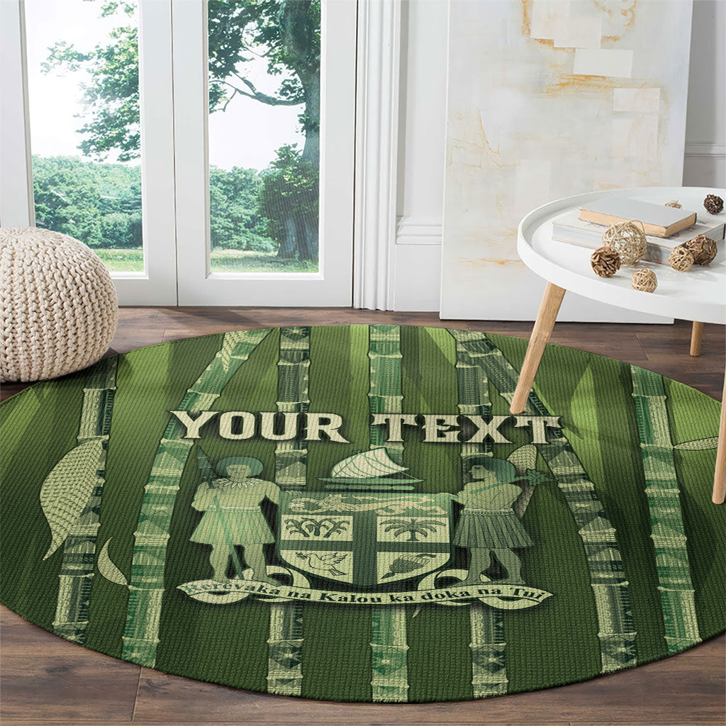Personalised Fiji Language Week Sugarcane Masi Round Carpet Green Tapa Tribal Pattern DT05 - Polynesian Pride