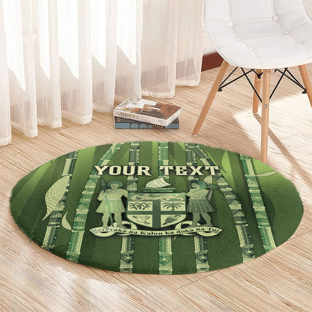 Personalised Fiji Language Week Sugarcane Masi Round Carpet Green Tapa Tribal Pattern DT05 - Polynesian Pride