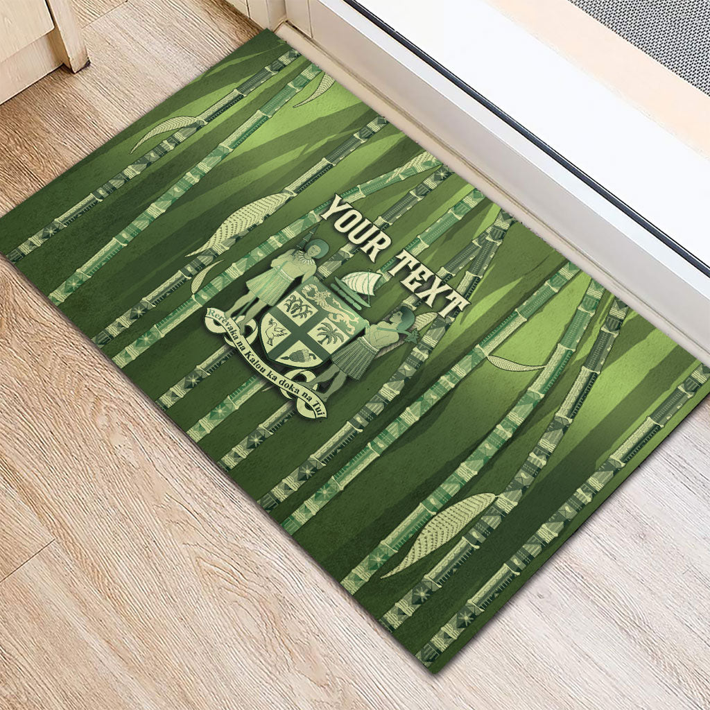 Personalised Fiji Language Week Sugarcane Masi Rubber Doormat Green Tapa Tribal Pattern DT05 - Polynesian Pride