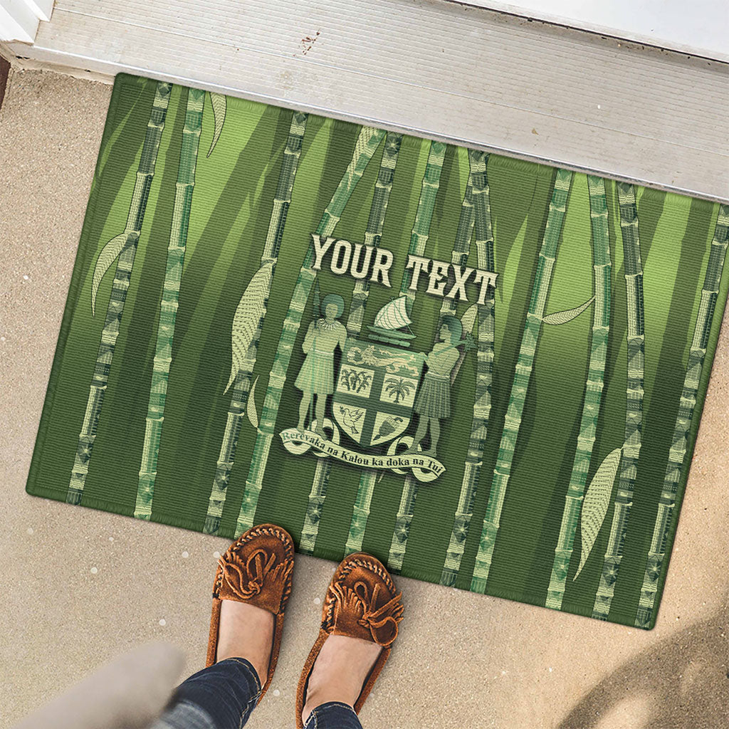 Personalised Fiji Language Week Sugarcane Masi Rubber Doormat Green Tapa Tribal Pattern DT05 - Polynesian Pride