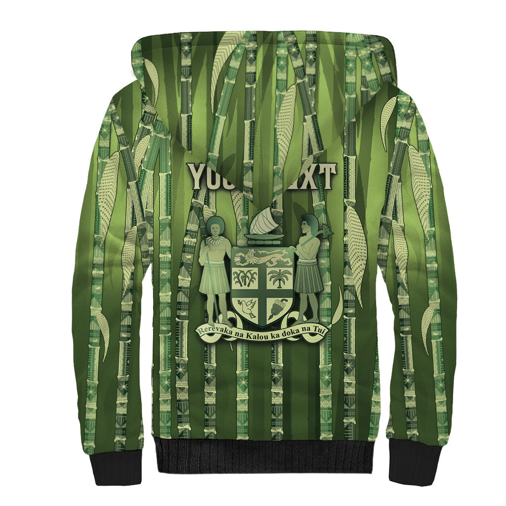 Personalised Fiji Language Week Sugarcane Masi Sherpa Hoodie Green Tapa Tribal Pattern DT05 - Polynesian Pride