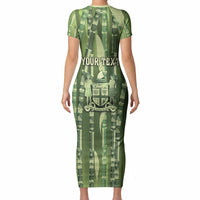 Personalised Fiji Language Week Sugarcane Masi Short Sleeve Bodycon Dress Green Tapa Tribal Pattern DT05 - Polynesian Pride