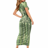 Personalised Fiji Language Week Sugarcane Masi Short Sleeve Bodycon Dress Green Tapa Tribal Pattern DT05 - Polynesian Pride