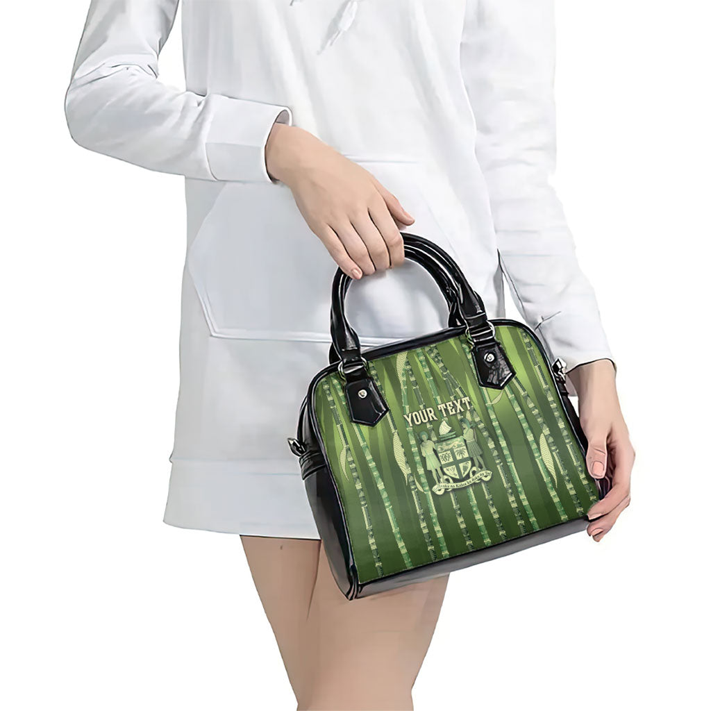 Personalised Fiji Language Week Sugarcane Masi Shoulder Handbag Green Tapa Tribal Pattern DT05 - Polynesian Pride