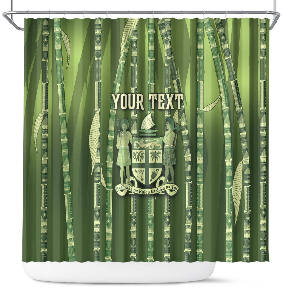 Personalised Fiji Language Week Sugarcane Masi Shower Curtain Green Tapa Tribal Pattern DT05 Green - Polynesian Pride