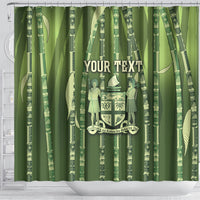 Personalised Fiji Language Week Sugarcane Masi Shower Curtain Green Tapa Tribal Pattern DT05 - Polynesian Pride