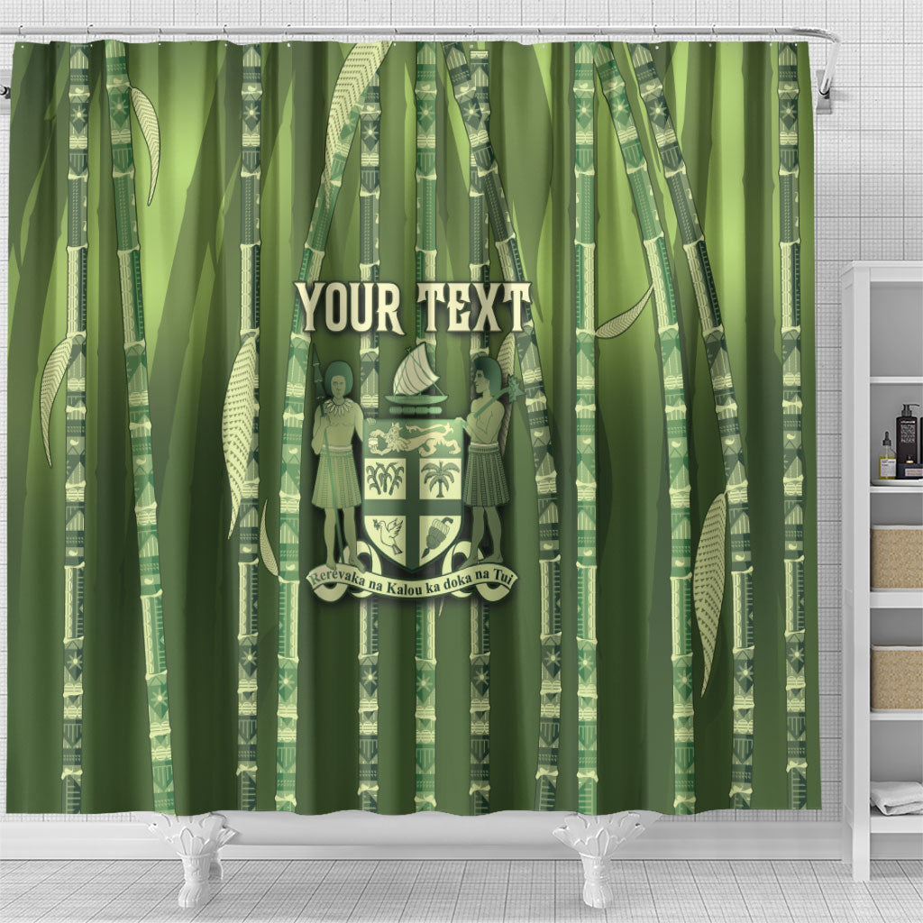 Personalised Fiji Language Week Sugarcane Masi Shower Curtain Green Tapa Tribal Pattern DT05 - Polynesian Pride