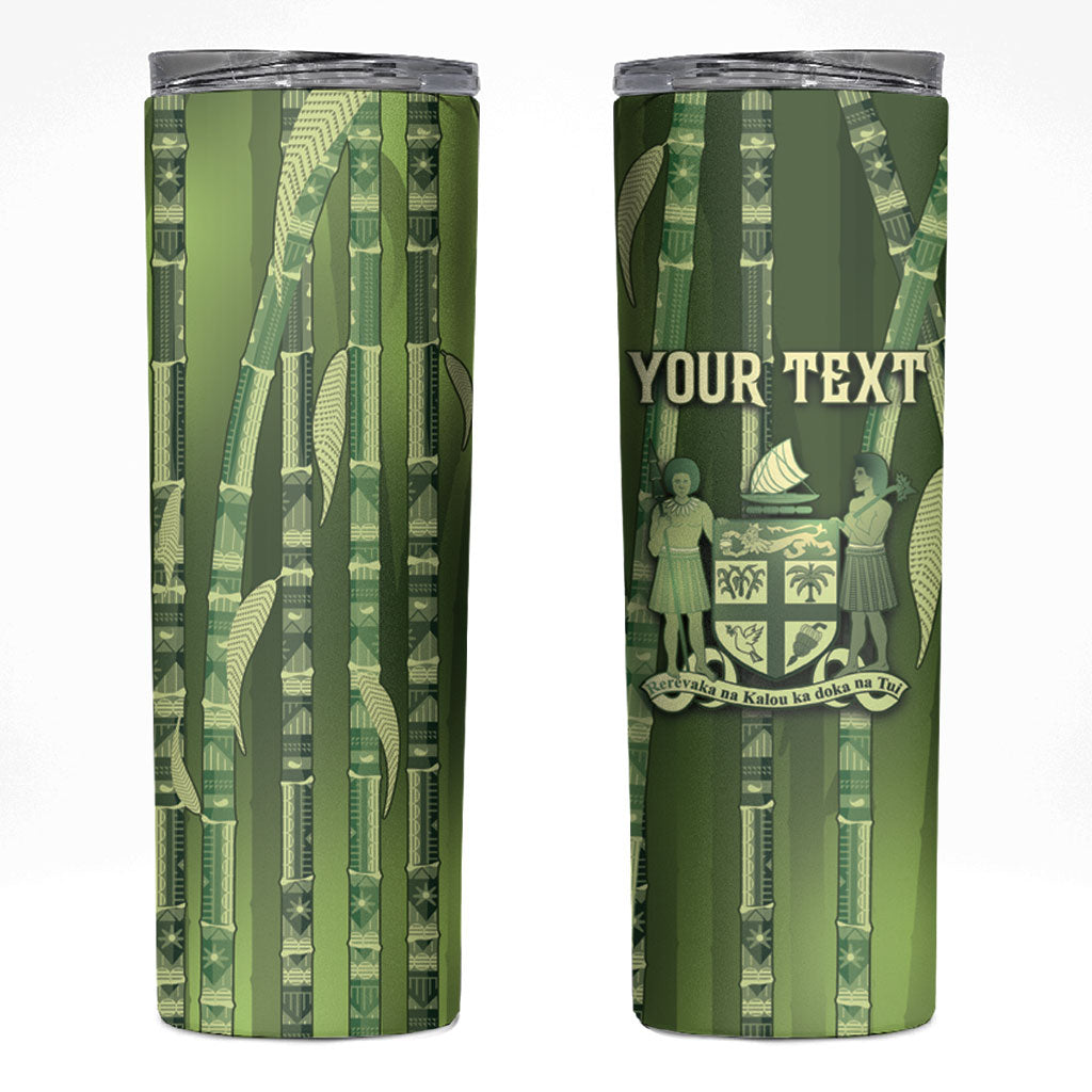 Personalised Fiji Language Week Sugarcane Masi Skinny Tumbler Green Tapa Tribal Pattern DT05 Green - Polynesian Pride