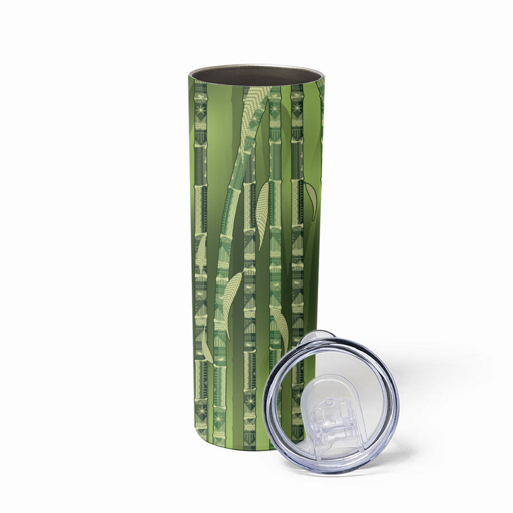 Personalised Fiji Language Week Sugarcane Masi Skinny Tumbler Green Tapa Tribal Pattern DT05 - Polynesian Pride