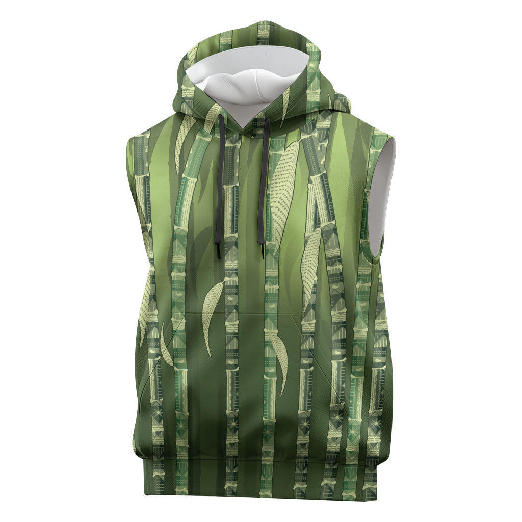 Personalised Fiji Language Week Sugarcane Masi Sleeveless Hoodie Green Tapa Tribal Pattern DT05 Green - Polynesian Pride