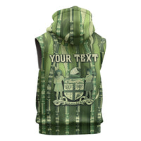 Personalised Fiji Language Week Sugarcane Masi Sleeveless Hoodie Green Tapa Tribal Pattern DT05 - Polynesian Pride