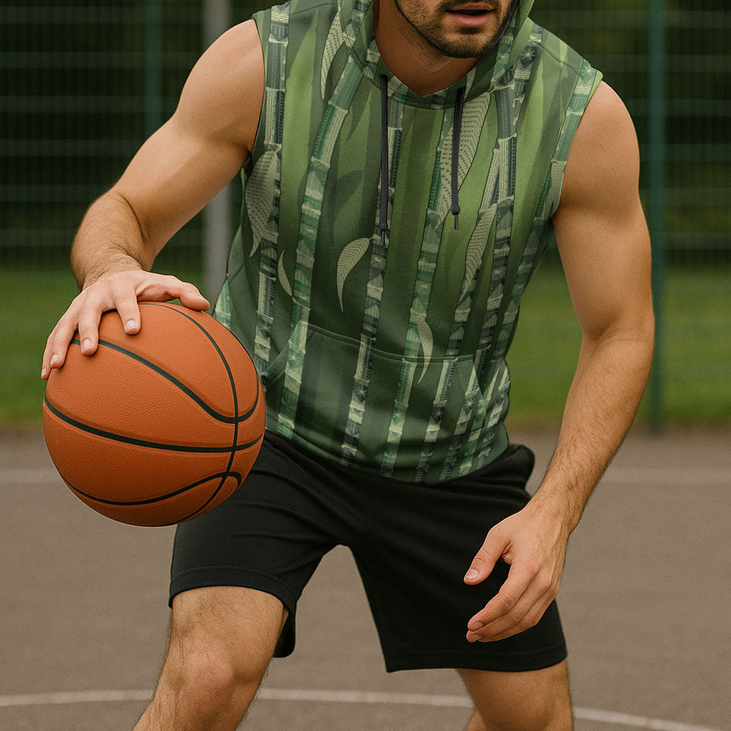 Personalised Fiji Language Week Sugarcane Masi Sleeveless Hoodie Green Tapa Tribal Pattern DT05 - Polynesian Pride